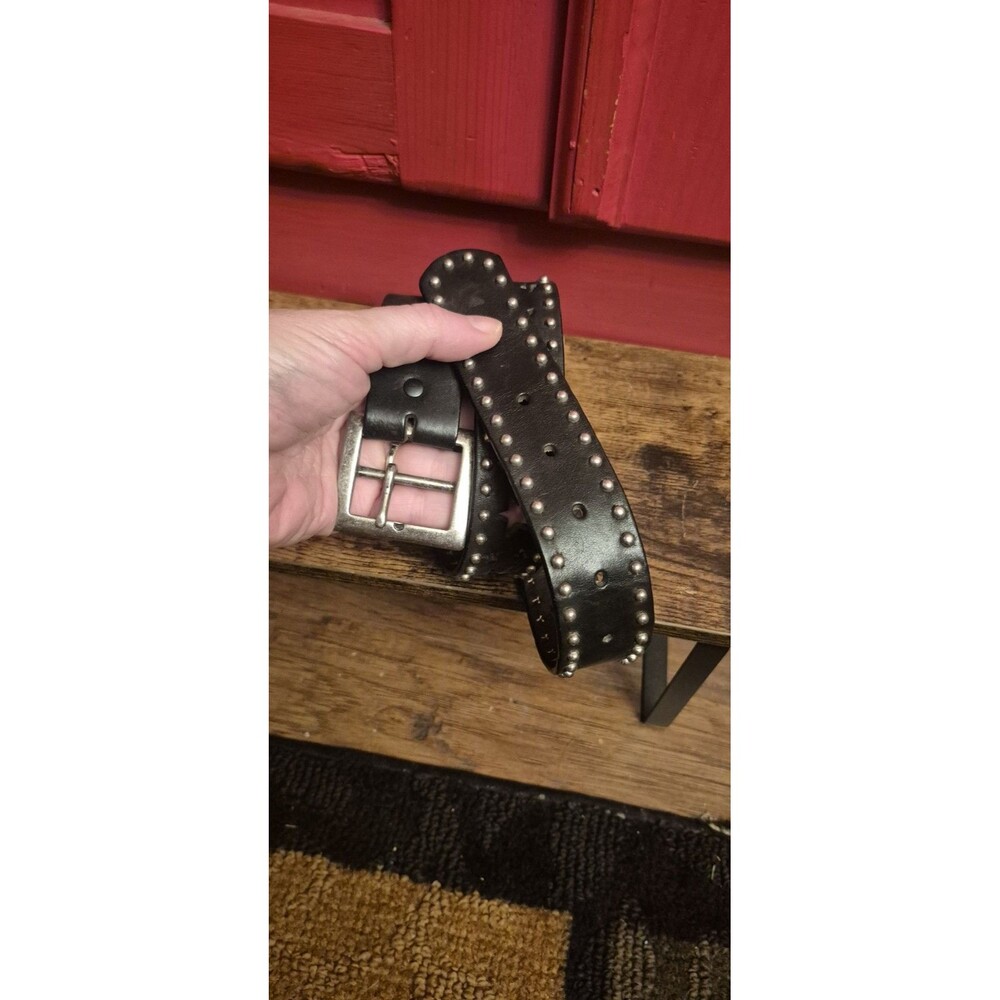 Vintage Y2K Black Med Leather Star Studded Belt Top Grain Punk Grunge Goth EUC